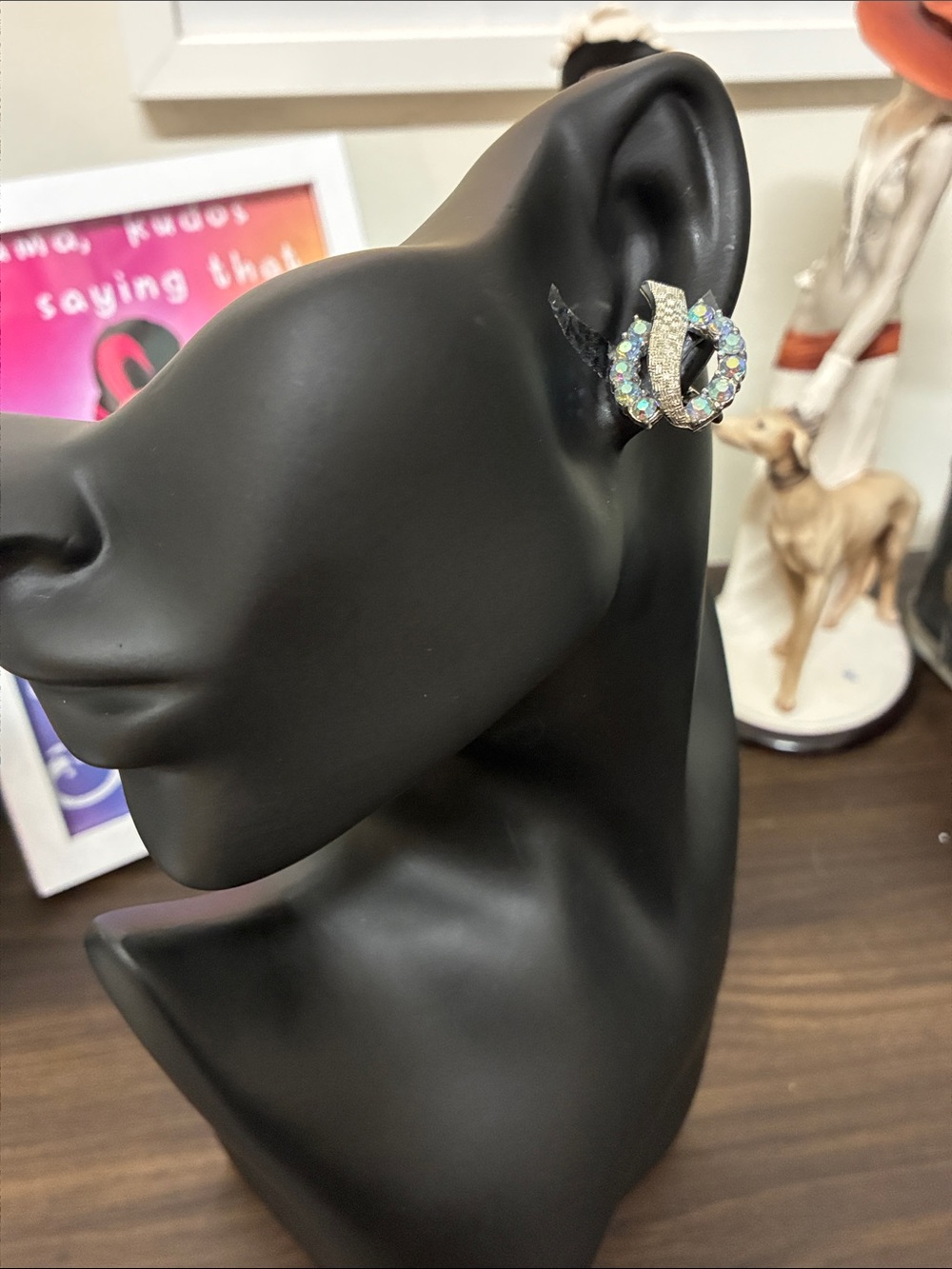 Crystal Hoop Celestial Doorknocker Clip-On Stud Earrings - Iridescent Opal Tones